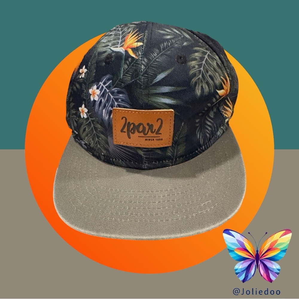 Kids Tropical Print Cap - Green and Navy 7-12y